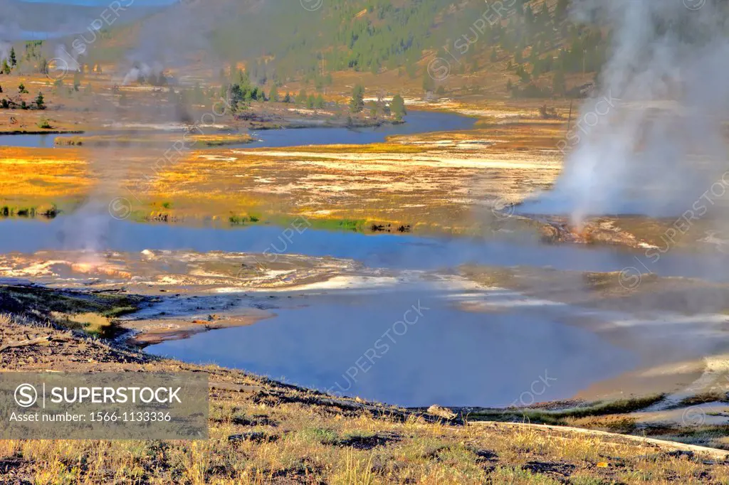 View of Midway Geyser Basin, Yellowstone National Park, Wyoming, USA