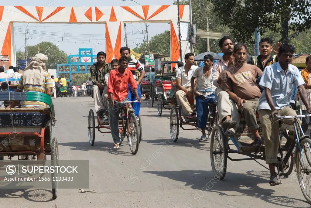 rickshaws in a street of Delhi, India, Asia