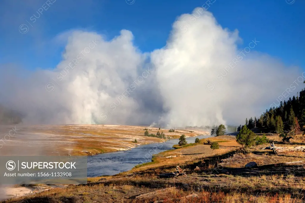 View of Midway Geyser Basin, Yellowstone National Park, Wyoming, USA