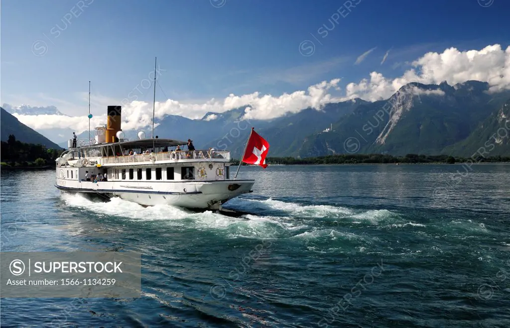 Geneva Lake, Lac Leman, Steamboat Cruise, Alps, Switzerland