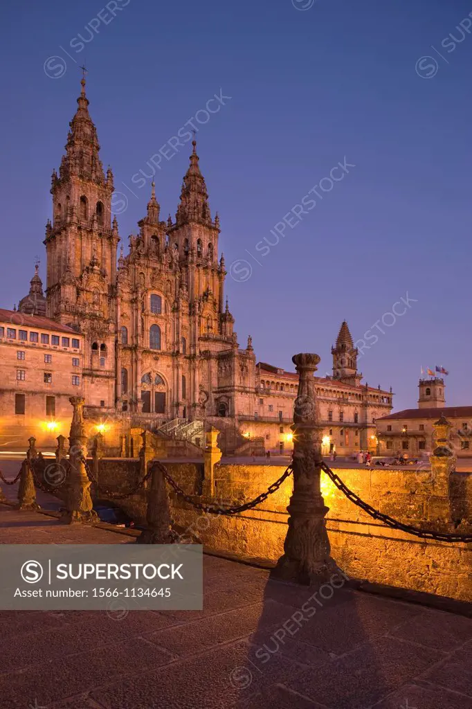 Cathedral Of Saint James Plaza Del Obradoiro Old City Santiago De Compostela Galicia Spain