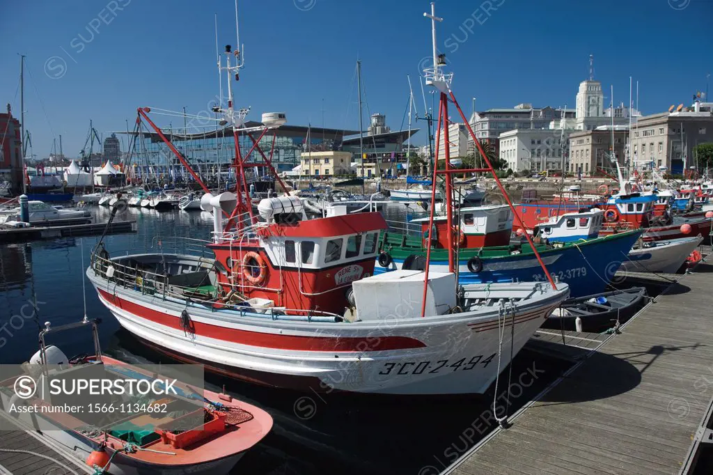 Fishing Boats In Harbor Avenida Da Marina La Coruna Galicia Spain