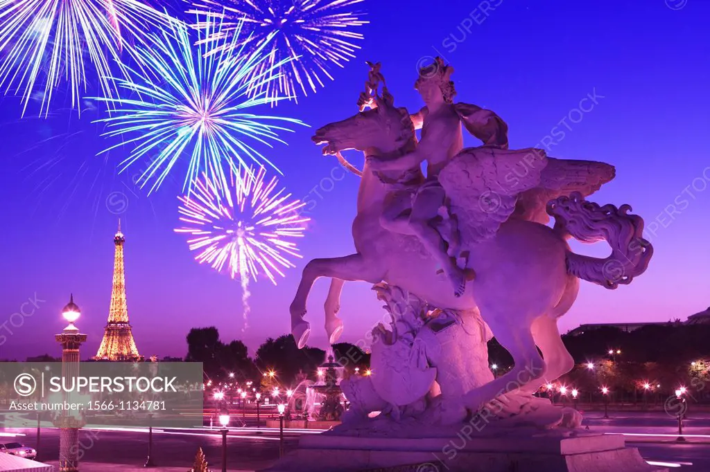 Mercury Riding Pegasus Statue Place De La Concorde Paris France