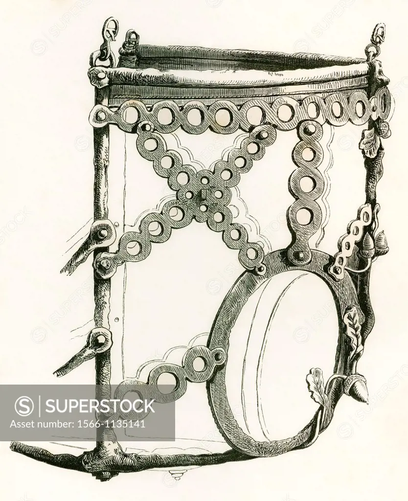 Perforated steel horse muzzle dating from A D  1570  From The British Army: It´s Origins, Progress and Equipment, published 1868