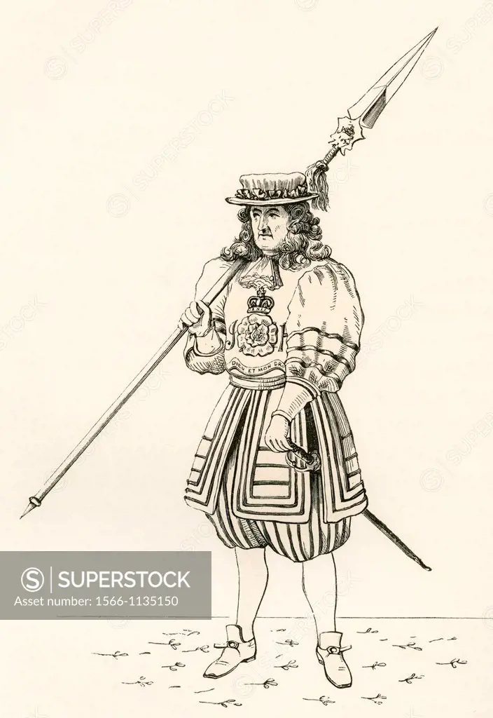 Yeoman of the guard, c 1687  From The British Army: It´s Origins, Progress and Equipment, published 1868