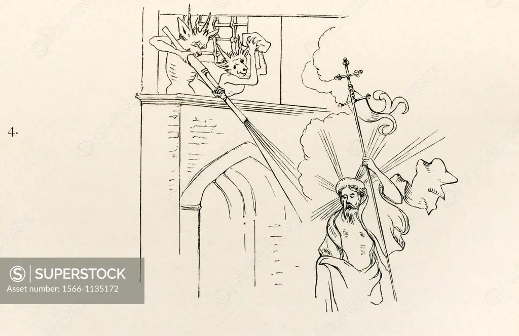 Earliest known drawing of any kind of hand gun  From an etching dated c  1420, by Israel von Mechlin, showing the devil shooting at Christ in a scene ...