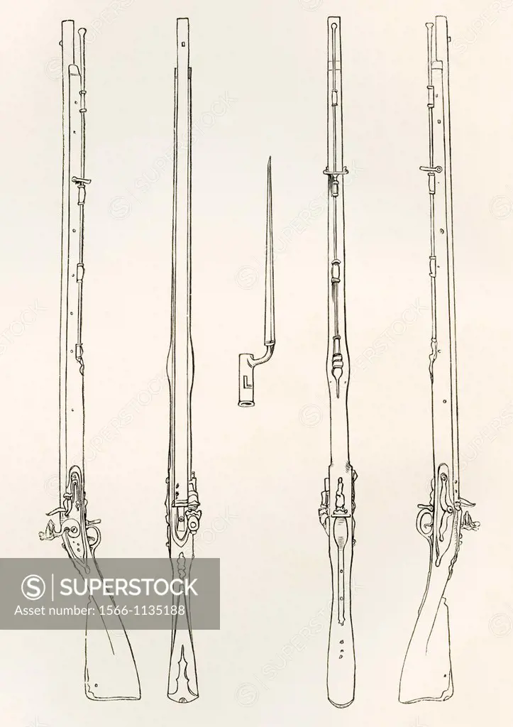 ´Old Brown Bess´  Regulation muskets and socket bayonet  From The British Army: It´s Origins, Progress and Equipment, published 1868