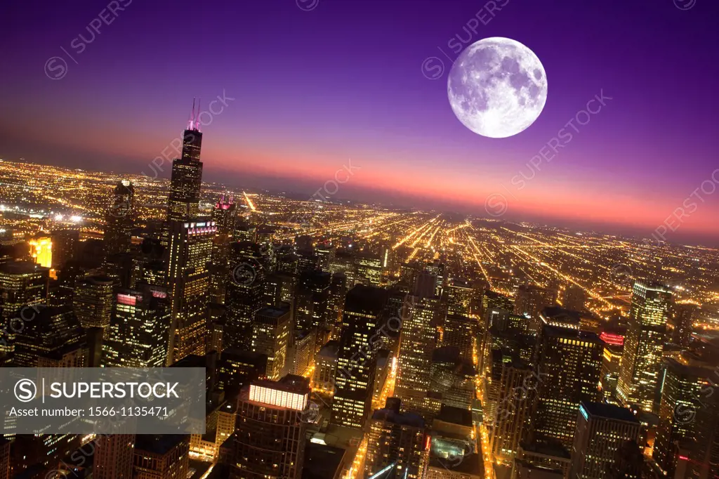 Willis Tower Loop Skyline From Mid America Club At The Aon Center Downtown Chicago Illinois USA