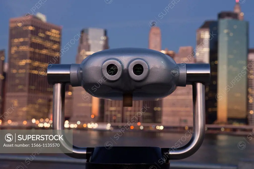 Pay Binoculars Downtown Skyline East River Manhattan New York City USA