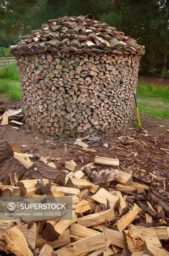 Circular Log stacks North Norfolk UK July