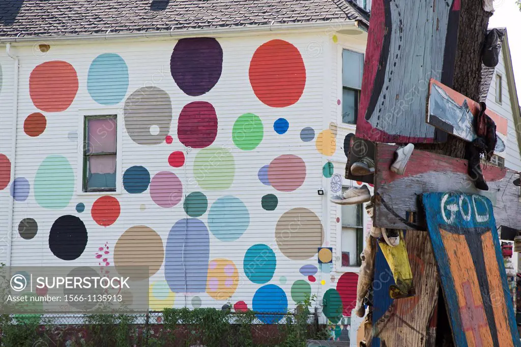 Detroit, Michigan - The Heidelberg Project, an outdoor art project  Artist Tyree Guyton has decorated houses and empty lots in a decaying neighborhood...