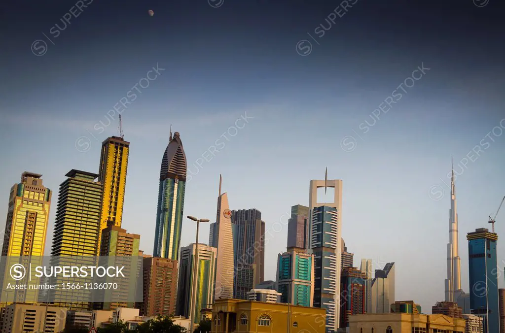 Burj Khalifa and skyscrapers in city center  Jumeirah area  Dubai city  Dubai  United Arab Emirates