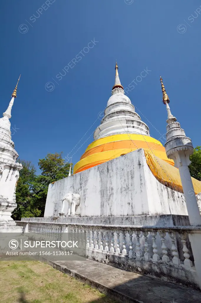 Large white stupa, Wat Phra Singh, Chiang Mai, Thailand
