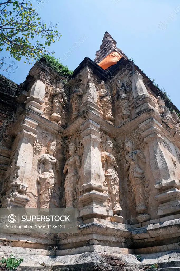 Stucco Figures on the Maha Chedi, Wat Chet Yot, Wat Photharam Maha Wihan, Chiang Mai, Thailand