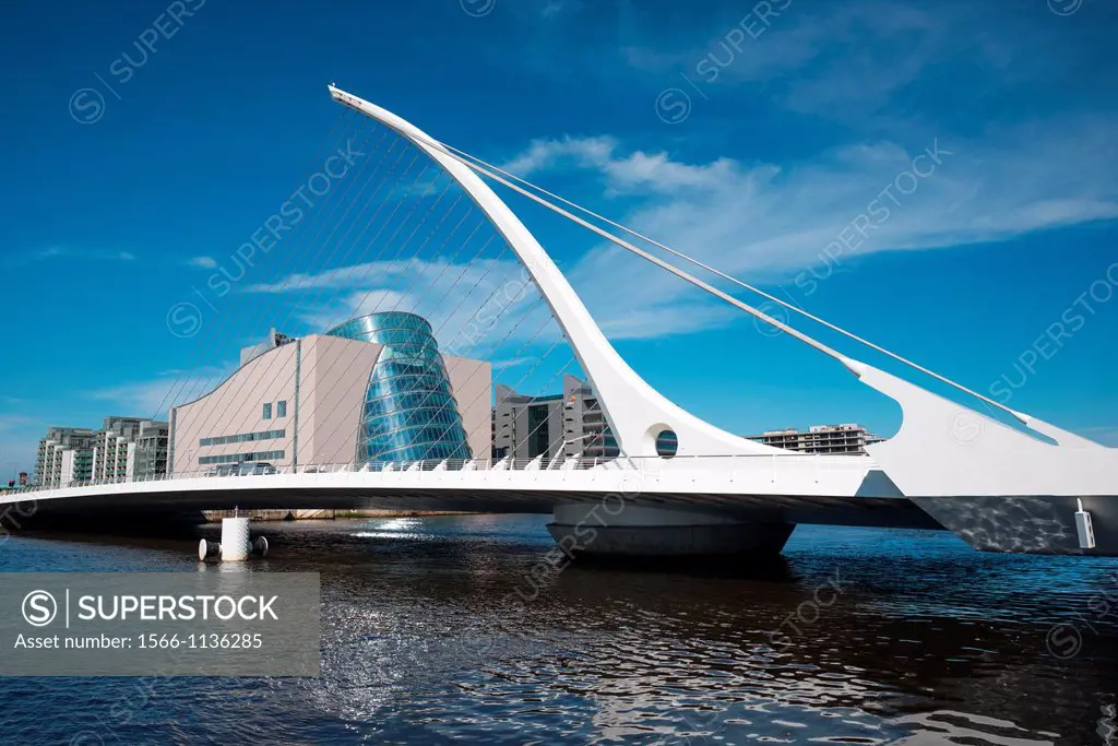 Samuel Beckett Bridge with Irish Financial Services Centre, Dublin, Republic of Ireland