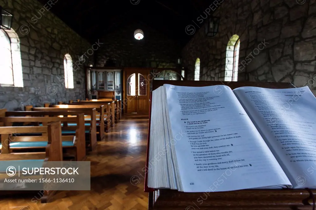 Open Bible in Saul Church, Saul, Downpatrick  The Church sits on the site of Patricks first church in Ireland