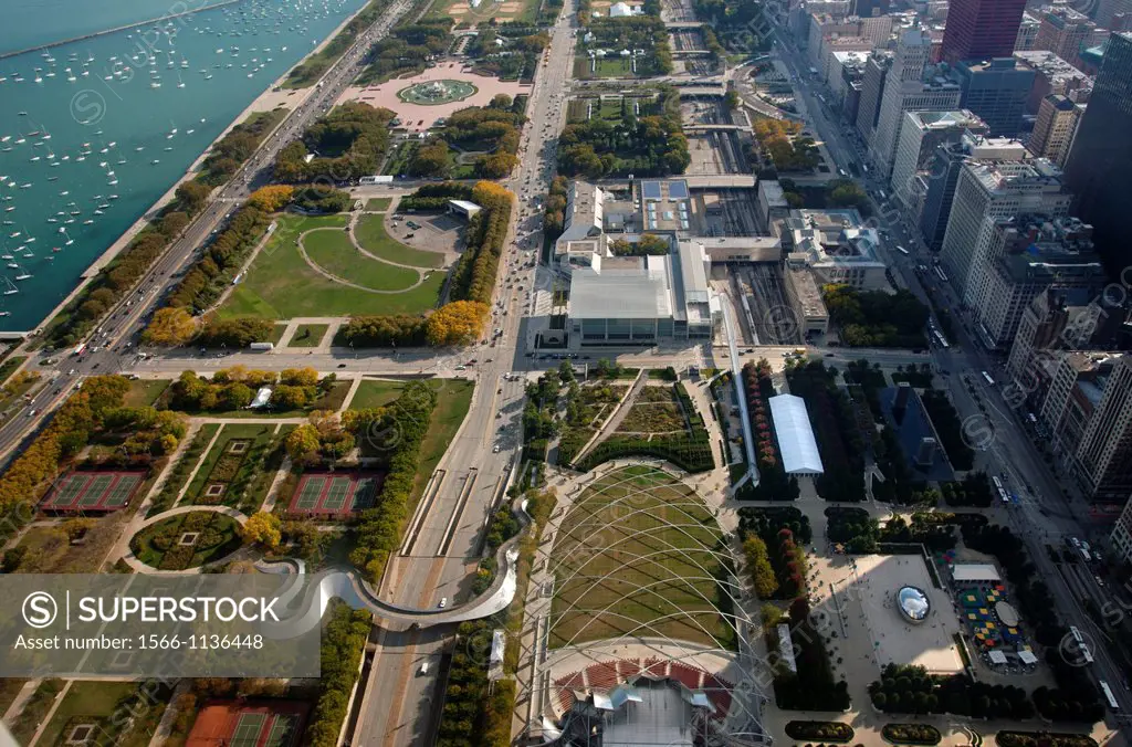 Millenium Park In Grant Park From Mid America Club At The Aon Center Downtown Chicago Illinois USA