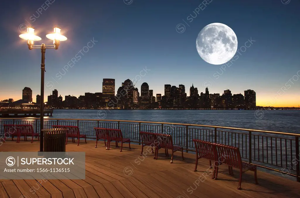 Downtown Skyline Hudson River Manhattan New York City Usa From Jersey City Waterfront New Jersey USA