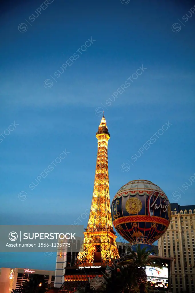 Eiffel Tower, Paris Hotel, Las Vegas, Nevada at Twilight Dusk
