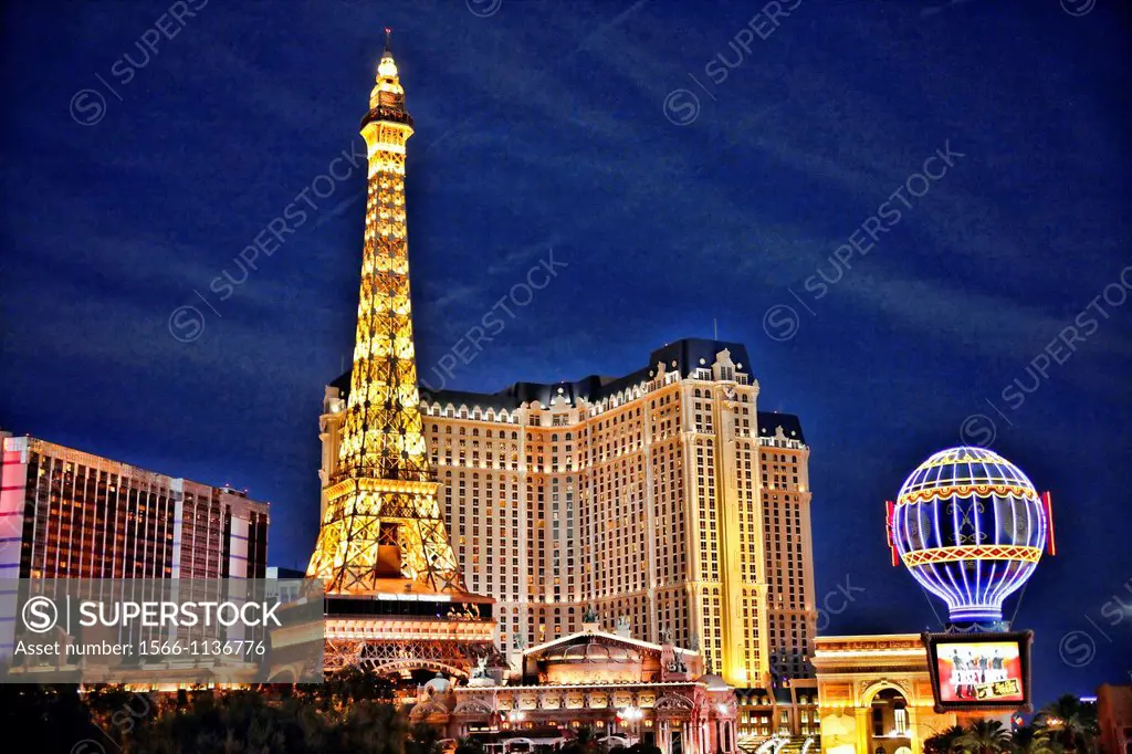 Eiffel Tower, Paris Hotel, Las Vegas, Nevada at Twilight Dusk