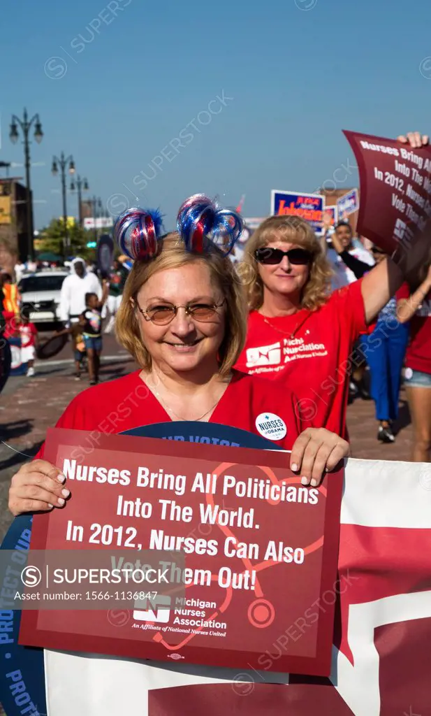Detroit, Michigan - Union members march in the Labor Day parade, supporting the re-election of Barack Obama