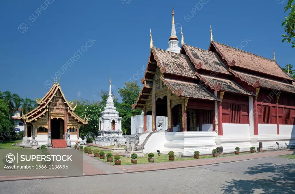 ´Wihan Lai Kham´ and The Ubosot or Ordination Hall, Wat Phra Singh, Chiang Mai, Thailand