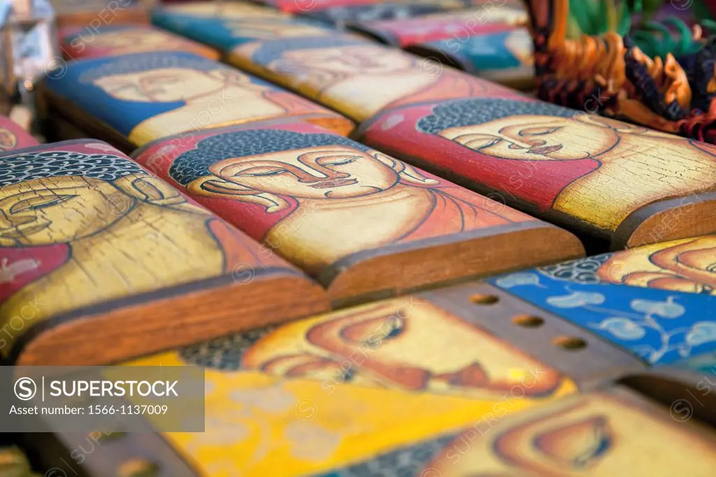 Boxes with Buddha image design, Street market near Tha Phae Gate, Chiang Mai, Thailand