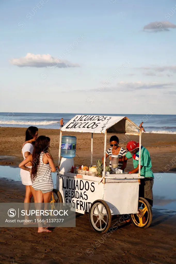 Fruit juice stall on the beach, Mar de las Pampas, Argentina