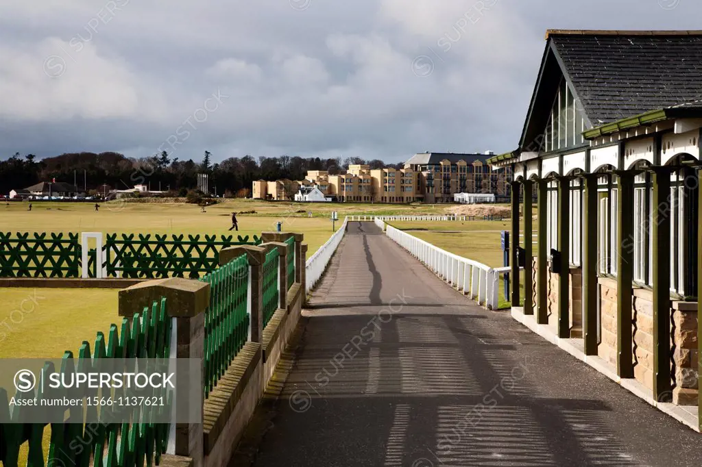 The Old Course from the Caddies Pavilion St Andrews Fife Scotland