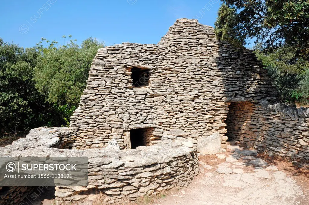 Ancient hut made from stones in The Bories Village, near Gordes in Provence region, France