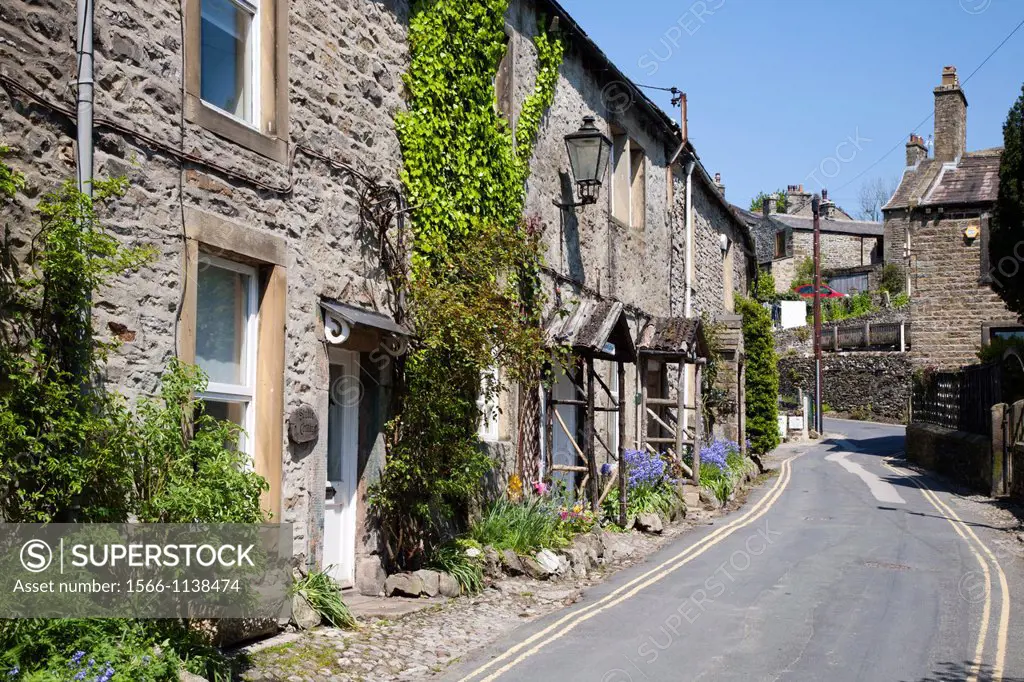 Cottages with Bluebells at the Door in Grassington Wharefedale Yorkshire Dales England