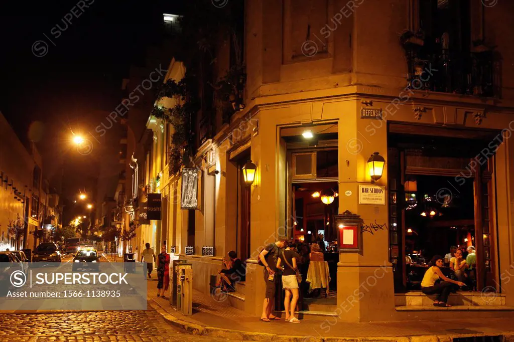 Street scene in San Telmo at night, Buenos Aires, Argentina