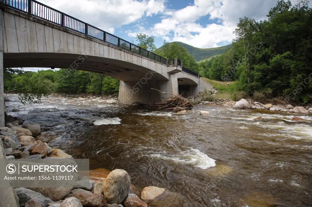 The Route 112 bridge, which crosses the the East Branch of the Pemigewasset River, in Lincoln, New Hampshire USA after Tropical Storm Irene in 2011  T...
