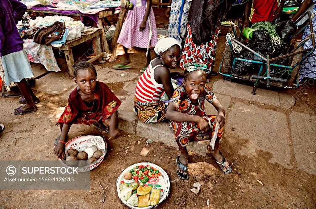 Young street vendors in the market  Segou, Mali