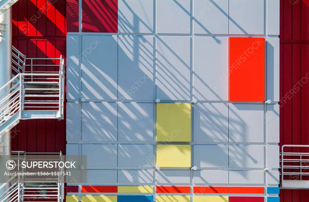 detail of the exterior wall of the Telus World of Science building in Vancouver, BC, Canada