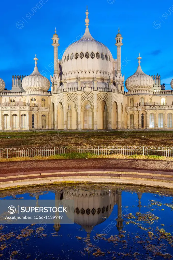 Royal, Pavilion, Brighton, East, Sussex, England , Onion shaped dome of19th Century Royal Pavilion designed in Indo- Saracenic style by John Nash