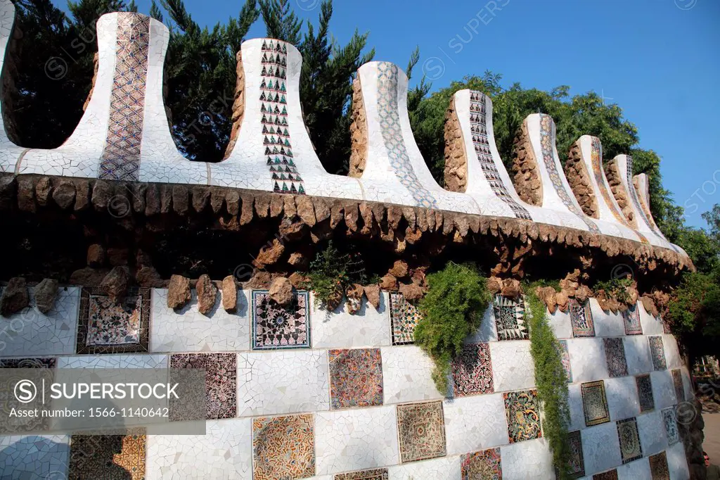 Details of Park Guell by Antoni Gaudi, Barcelona, Spain, Europe