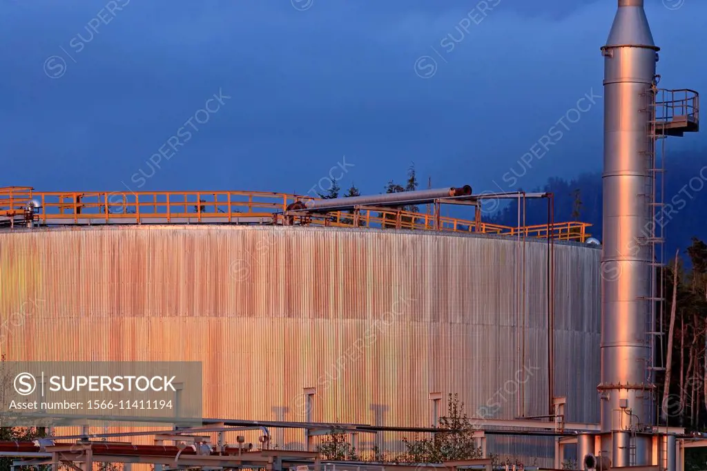 Fuel storage tank, Ridley Island Industrial Park, near Prince Rupert, British Columbia.