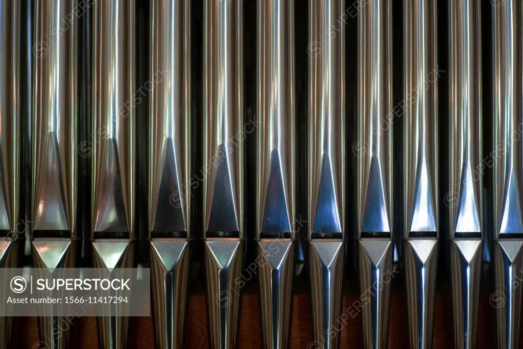 Close-up of a musical organ of a church.