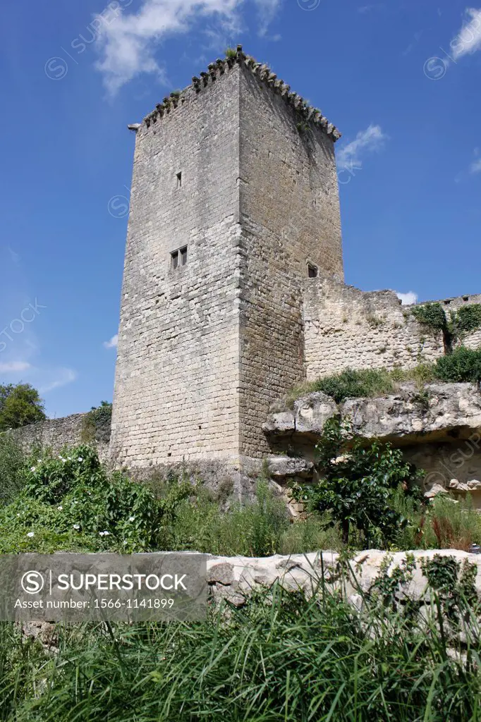 Stone tower in the village of Rion, Gironde, Aquitaine, France.