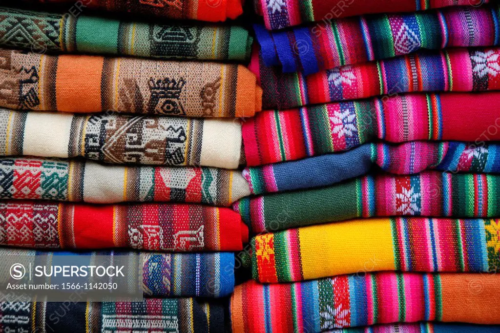 Local Carpets made of llama and alpaca wool for sale at the market in Purmamarca, Quebrada de Humahuaca, Jujuy Province, Argentina