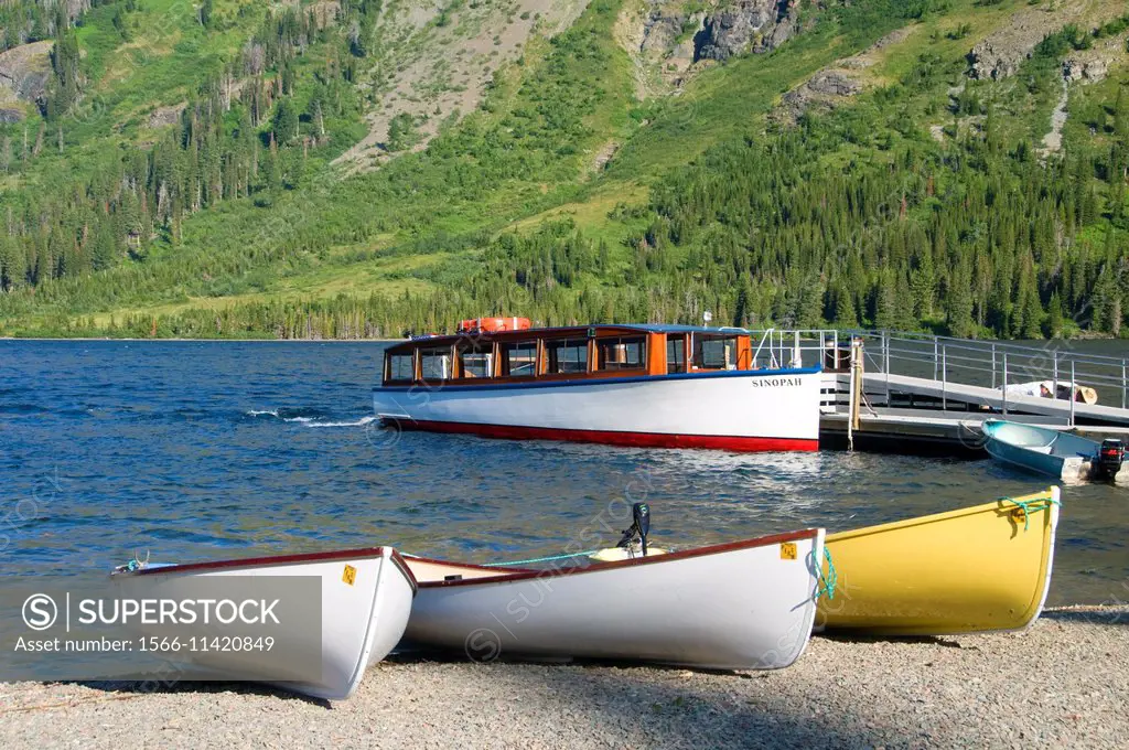 Tour boat at Two Medicine Lake, Glacier National Park, Montana.