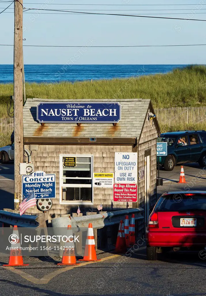 Security check booth at Nauset beach, Cape Cod National seashore, Orleans, Massachusetts, USA
