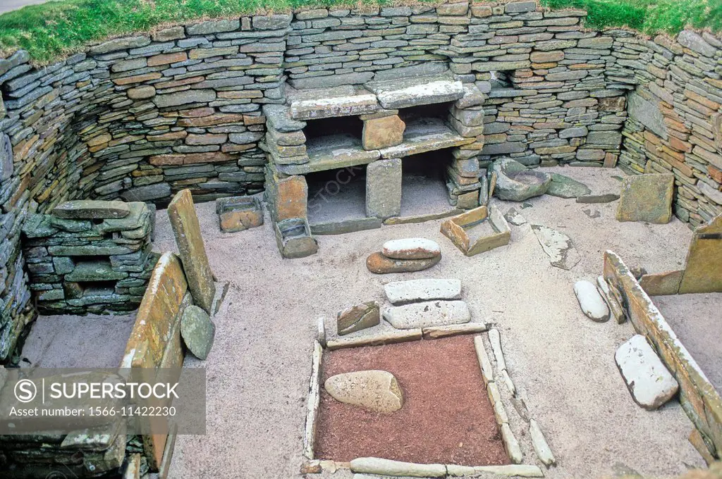 Skara Brae is a Neolithic settlement, located on the Bay of Skaill on the Mainland of the Orkney. Scotland, United Kingdom