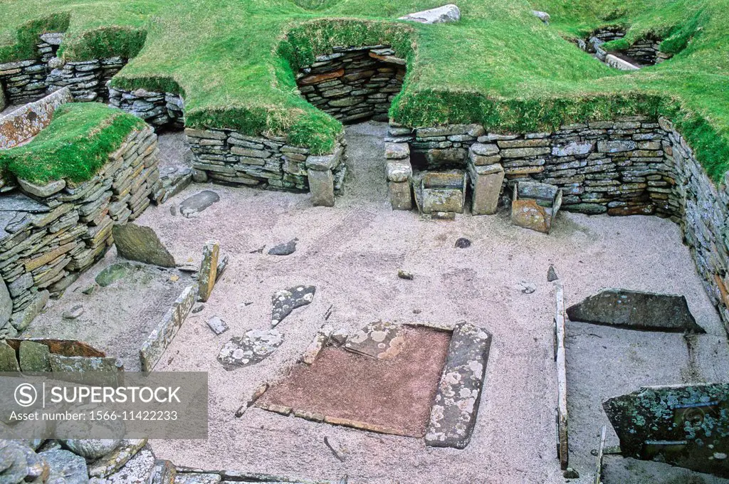Skara Brae is a Neolithic settlement, located on the Bay of Skaill on the Mainland of the Orkney. Scotland, United Kingdom