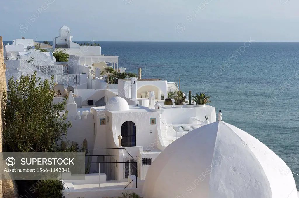 North Africa, Tunisia, Cape Bon, Hammamet. Typical white houses of the Medina.