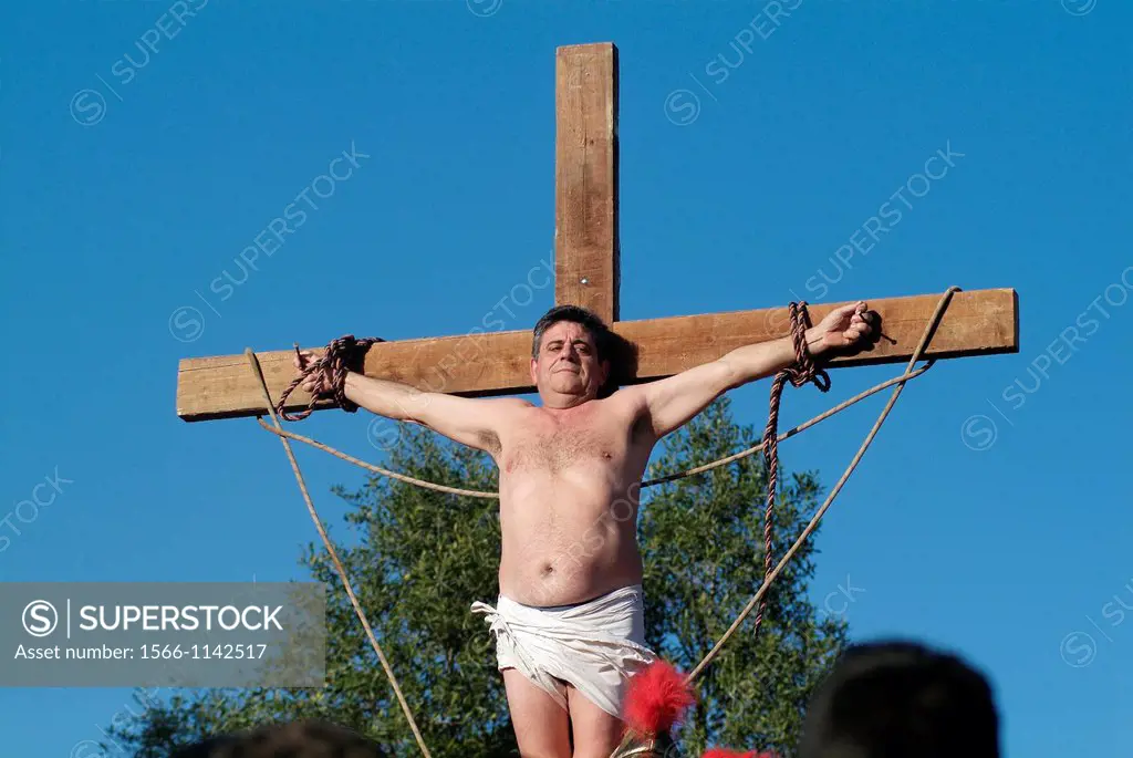 Representation of the crucifixion of Jesus Christ in the Holy week in Alzira, Valencia, Spain