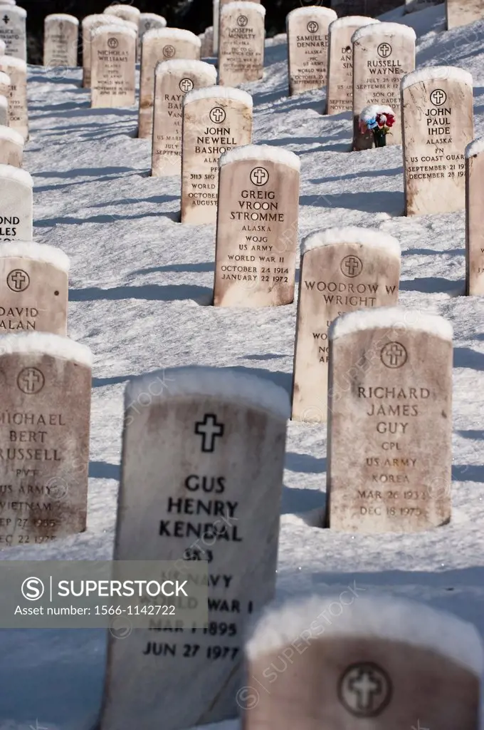 Grave stones in the Sitka National Cemetary, Sitka, Alaska, USA