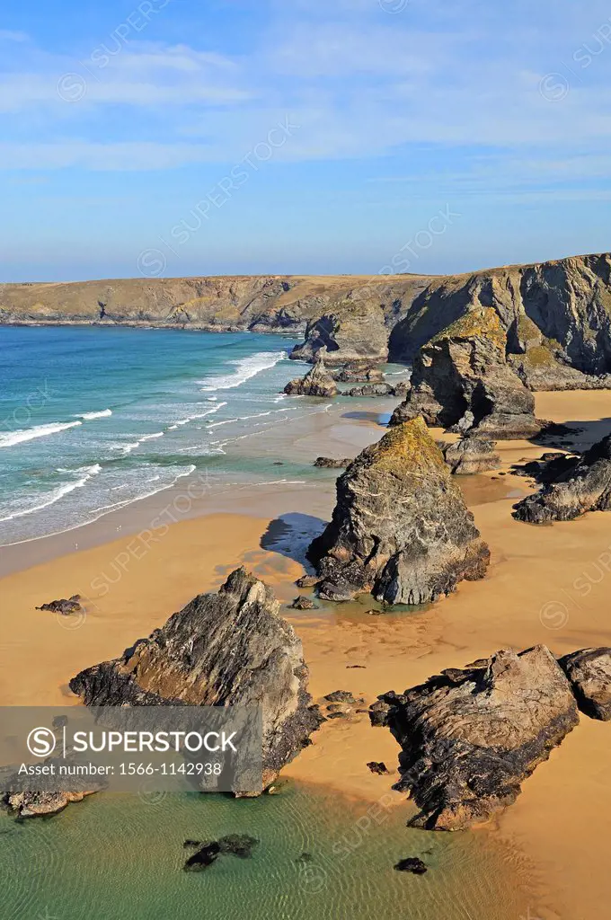 the rock formations called ´ bedruth steps ´ on the north coast of cornwall, england, uk