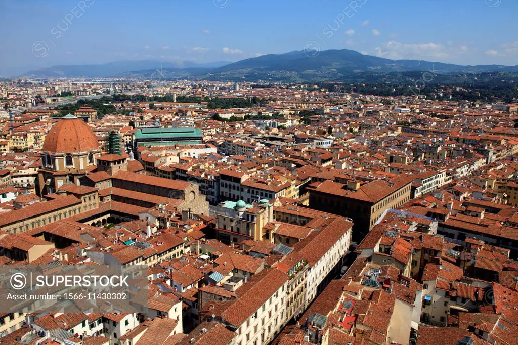 A view of the Medici Chapel and city centre, Florence, Firenze, Tuscany, Italy.